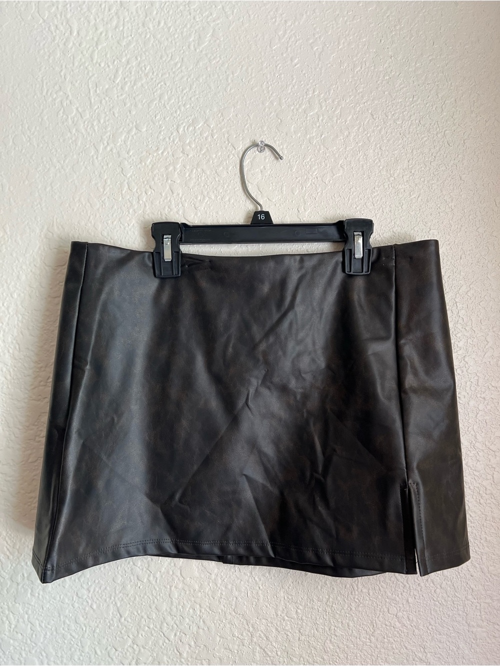 Altar'd State Black Faux Leather Mini Skirt with Side Slit
